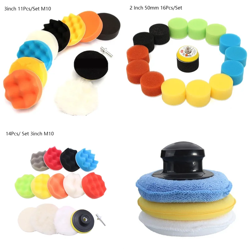 2/3/6/ inch Car Polishing Disc Set Polish Pad Buffing Waxing Sponge      Self-Adhesive Car Detailing Auto Polisher Drill Adapter