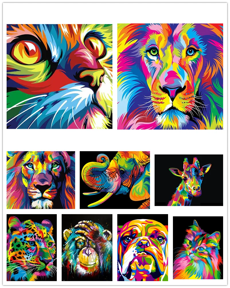 

19styles Colorful Art Animal Diy Diamond Painting Lion Tiger Leopard Monkey Zebra Cross Stitch Kit home decor