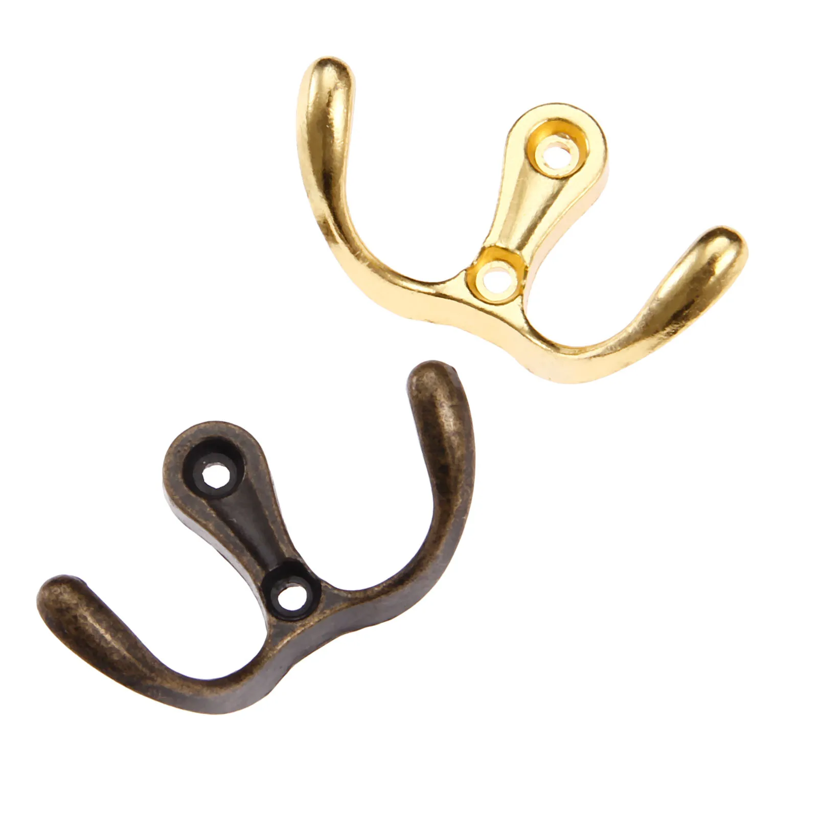 2sets Double Head Hooks Wall Mounted Hanger w/screws Antique bronze/Gold Coat/Key/Bag/Towel/Hat Holder Bathroom Kitchen 53x30mm images - 6