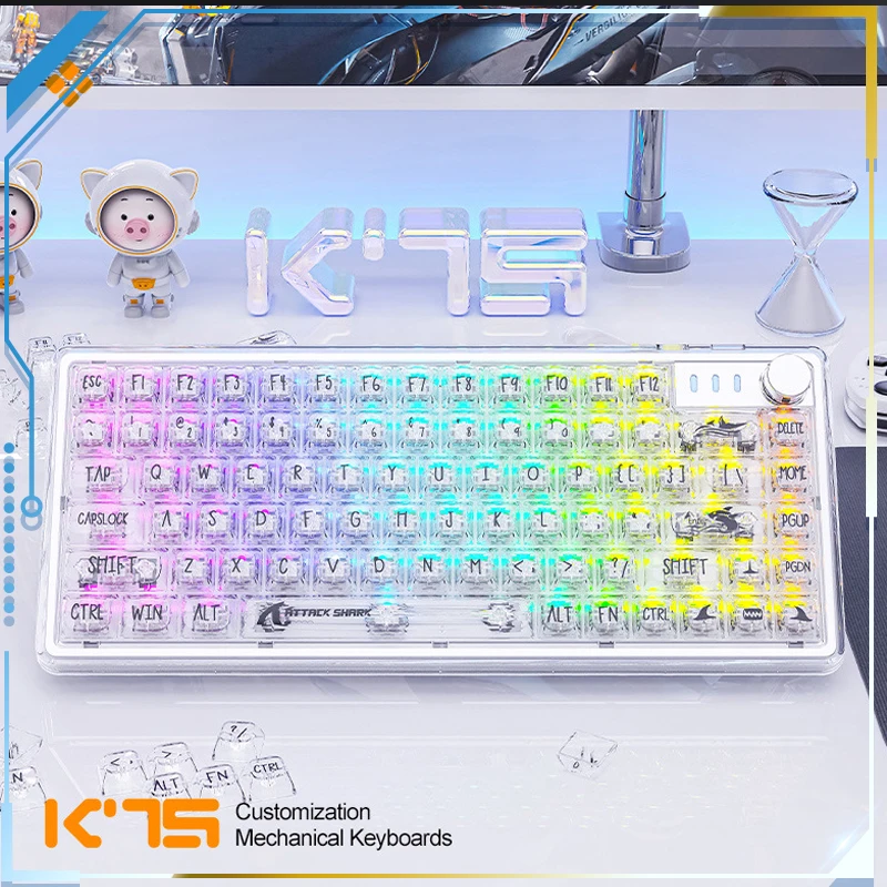 

Механическая клавиатура Attack Shark K75 Blurtooth, беспроводная прозрачная RGB клавиатура с горячей заменой Win и Mac, USB-соединение E-Sport Office