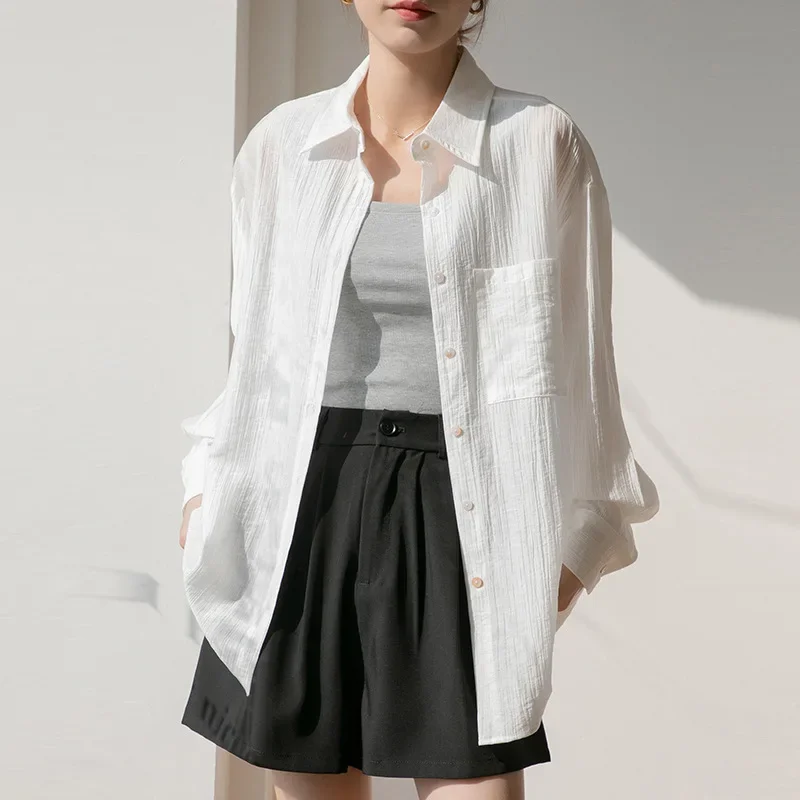 Женская летняя рубашка 2024 новая солнцезащитная куртка Tencel топ с длинными