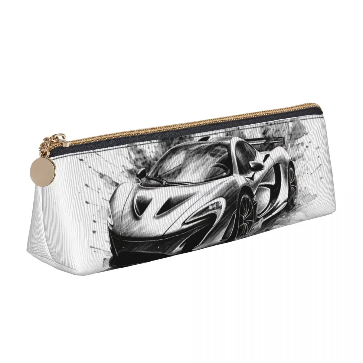 

Powerful Sports Car Leather Pencil Case Ink Drawing Hyper Artistic Back to School For Teens Pencil Box Print Triangle Pen Pouch