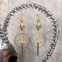 goth sword dagger round hands drop hanging dangle earrings for women gift witchy charm jewelry wholesale
