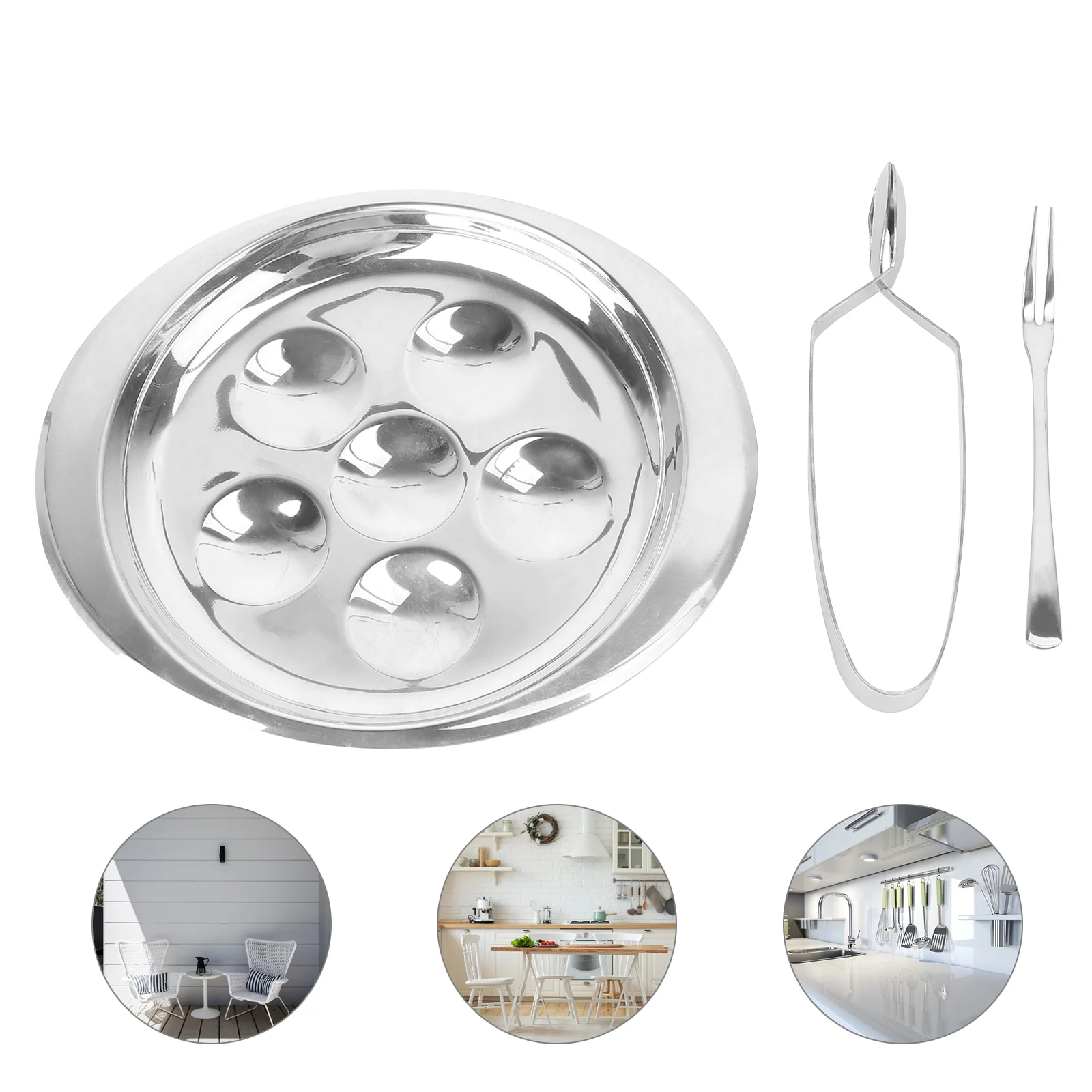 

Escargot Dish Snail Plate Tongs Baking Serving Set Steel Stainless Kitchen Plates Seafood Oyster Forkstray Cooking Dining Fork
