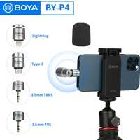 boya by p4 smartphone microphone omnidirectional condenser portable mini mic plug and play for pc camera streaming blogger vlog