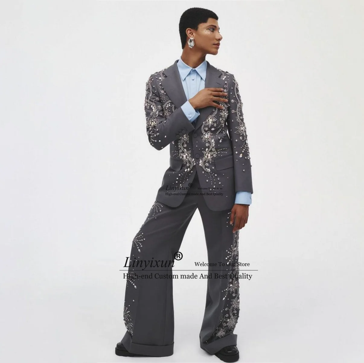 Роскошные мужские костюмы с аппликацией и бисером свадебные смокинги для жениха
