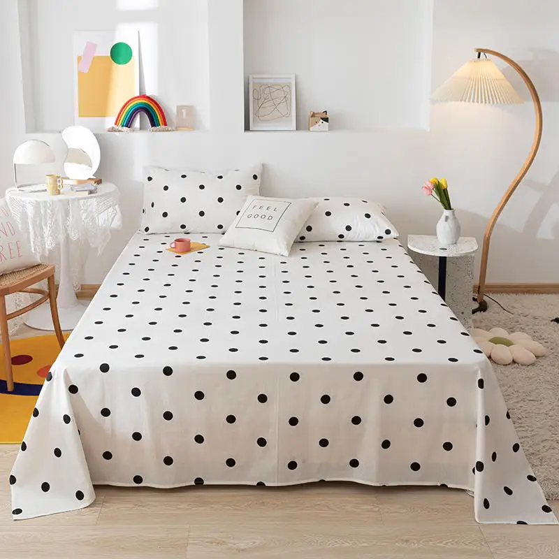 

Yaapeet 100% Pure Cotton Bed Plaid for Beds Simple Style Black Polka Dot Print Flat Bed Sheet Queen Size Sheets(No Pillowcase)