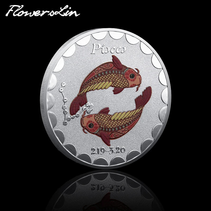 

Pisces Commemorative Coin Destiny Twelve Constellation Date 2.19-3.20 Silver Lucky Coin Metal Badge Collect Happy Birthday Gift