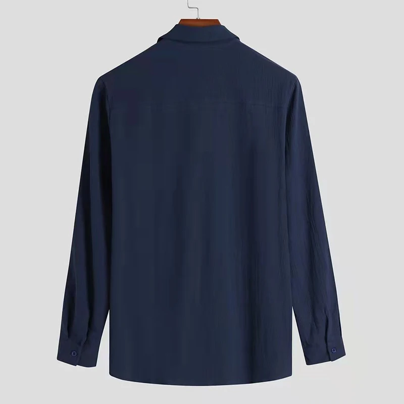 2022 Summer Solid Men Shirt Baggy Long Sleeve Button Hawaiian 100% Cotton Linen Shirt for Men Blouse Streetwear  T Shirt for