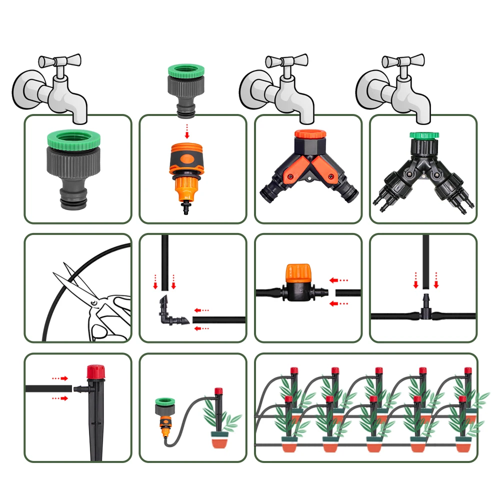 Садовый Шланг 1/4 Дюйма С Регулируемой Насадкой 13 См Для Цветов Теплиц Овощей