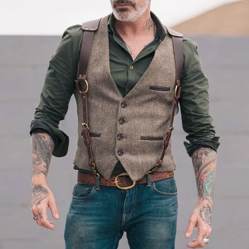 

Men's Casual Cowboy Vest Solid Multi Pocket Waistcoat Vintage Gothic Vests Man Sleevless Jacket