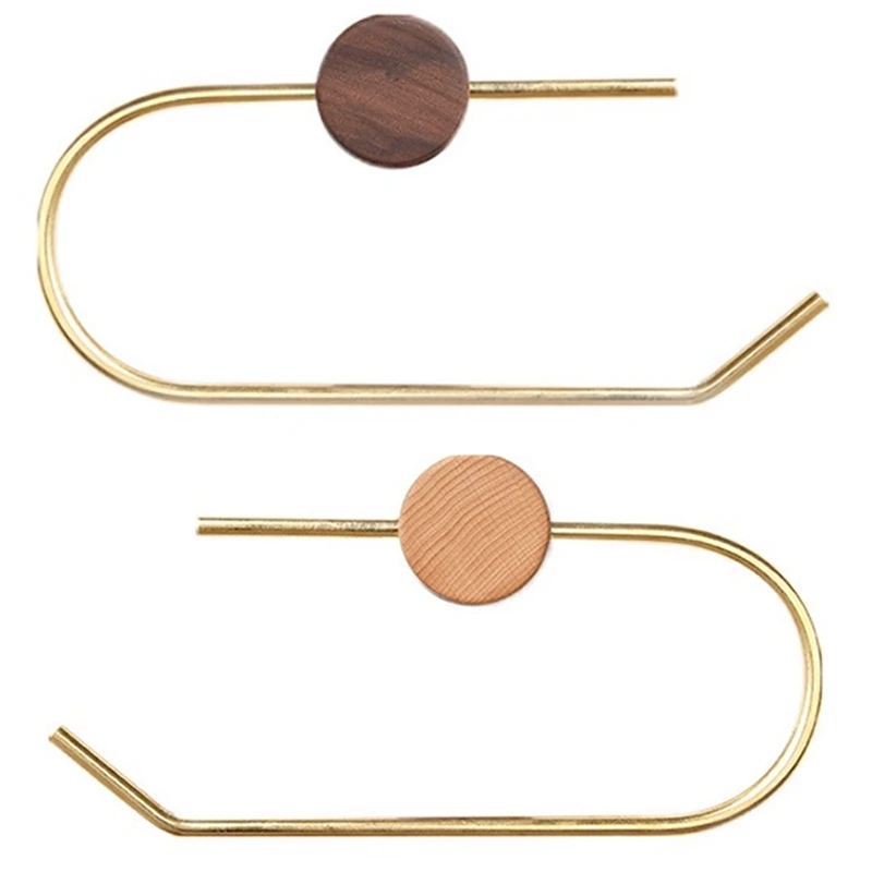 

Punch-Free Nordic Bathroom Roll Holder Brass Solid Wood Wall Hanging Napkin Holder Gold Toilet Paper Towel Holder
