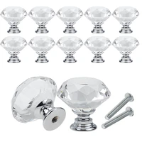 10pcsset 30mm diamond shape design crystal glass knobs cupboard drawer pull kitchen cabinet door wardrobe handles hardware