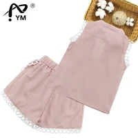 new summer clothes for girls lace sleeve vest short girls clothing set plaid teenage childrens summer suits 6 8 10 12 13 14 y