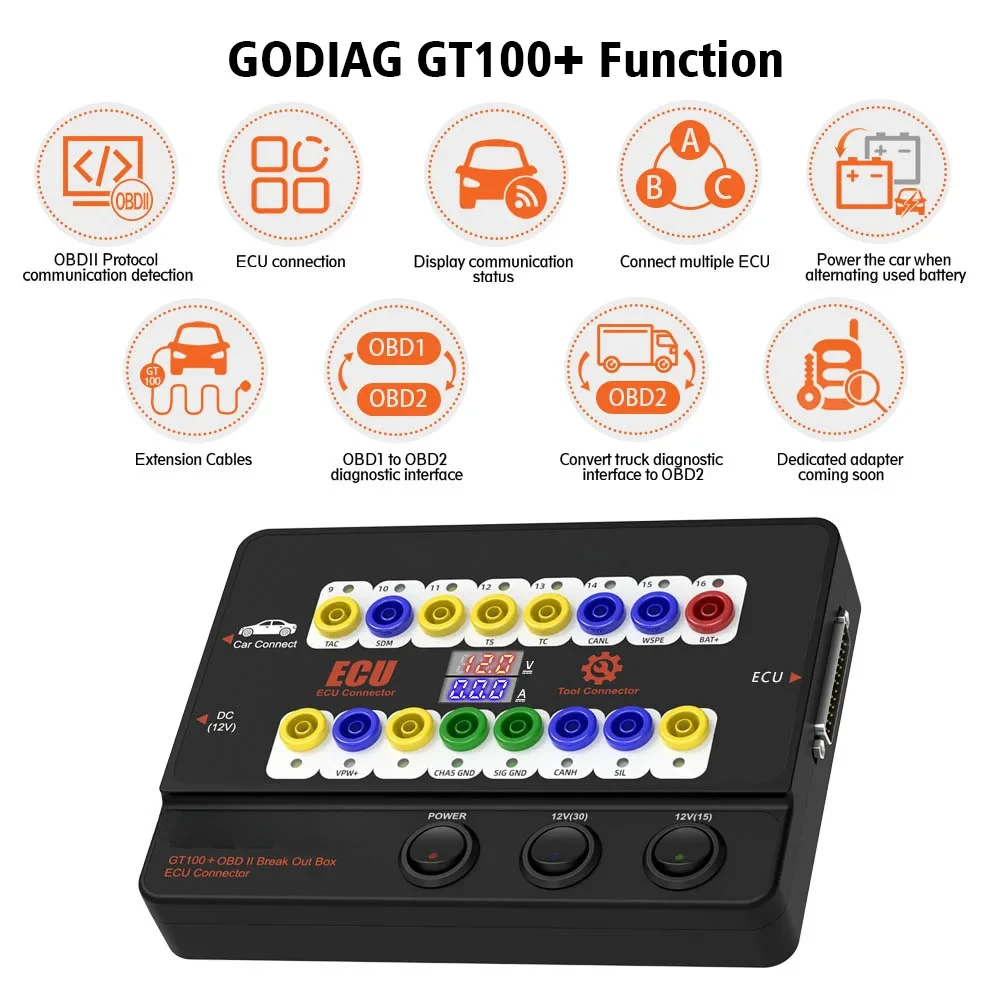 Коннектор для диагностики ECU GT100+ GT100 Pro OBDII с функцией отображения электронного тока и поддержкой протокола CANBUS (art.: 3920da5477e39) - 3920da5477e39