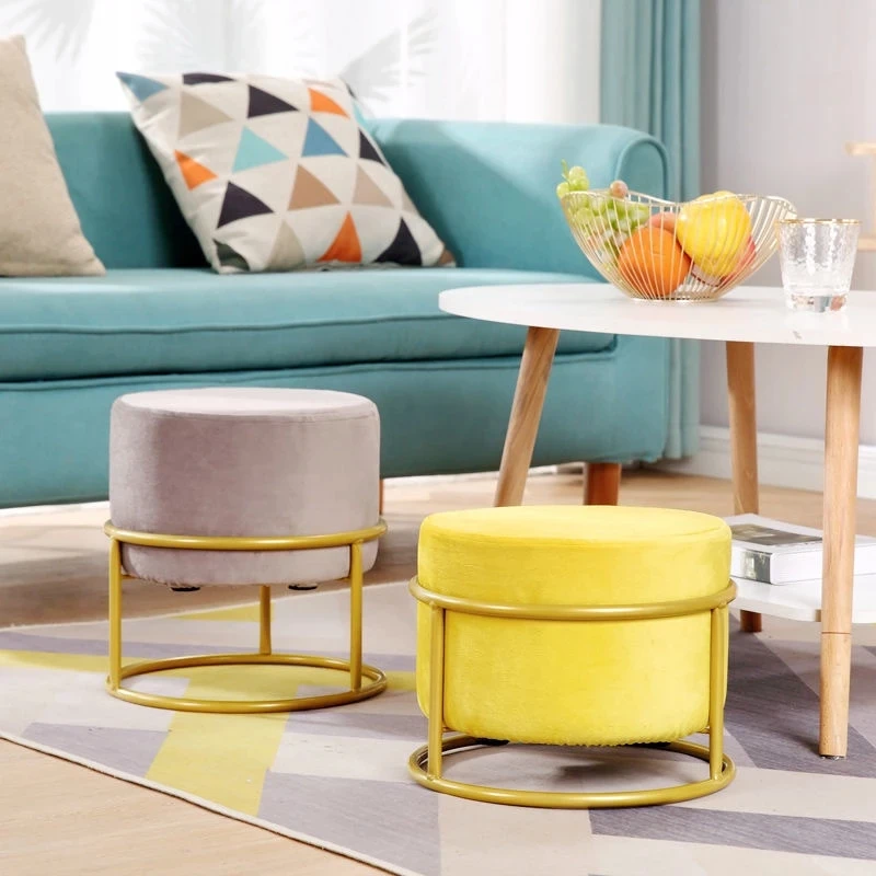 

Adjustable Height Nordic Luxury Living Room Stool Flannel Chair Cover Solid Color Sofa Pedal Round Stools Ottoman Pouf