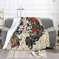 sugar skull blanket fleece all season day of the dead couple portable soft throw blankets for bed bedroom bedspread