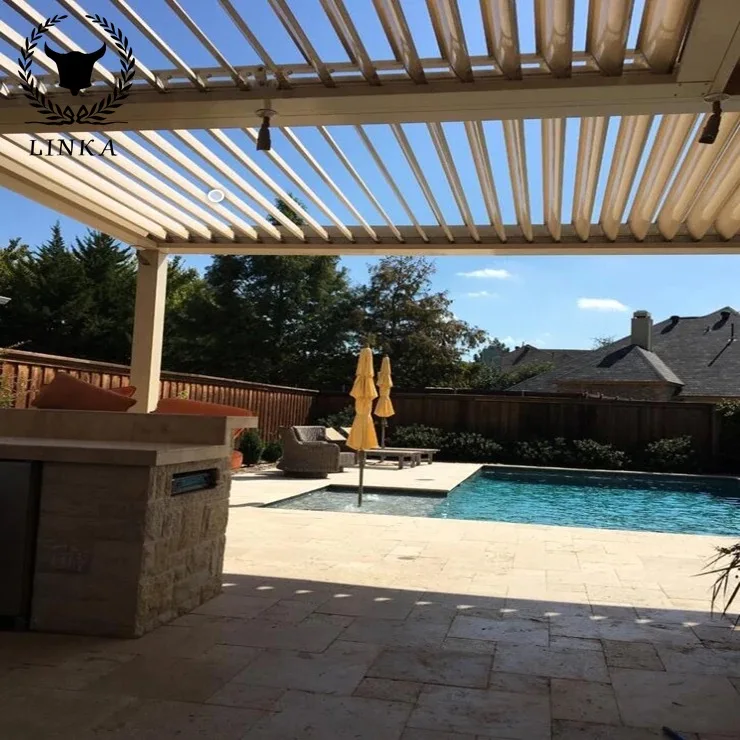

Open Roof and Glossy Pergola Bioclimatic Good Quality Remote Controlled Electric Roller Shutter Gazebo