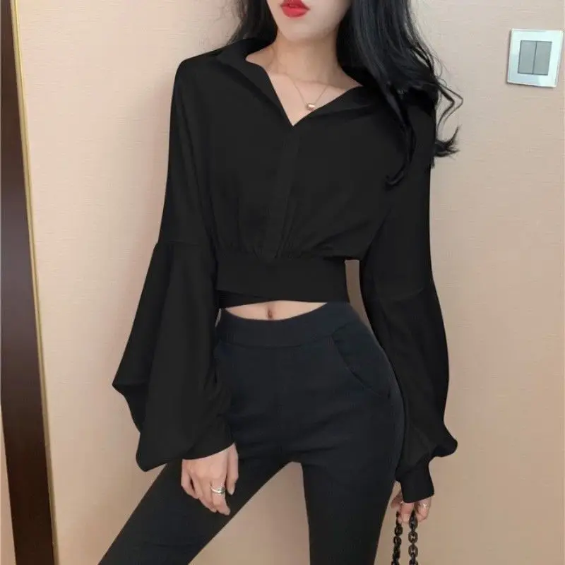 

WDMSNA Sexy Y2k Blouse Women V Neck Button Long Sleeve Vintage Casual Crop Tops Female Outdoor Korean Fashion Chiffon Shirts