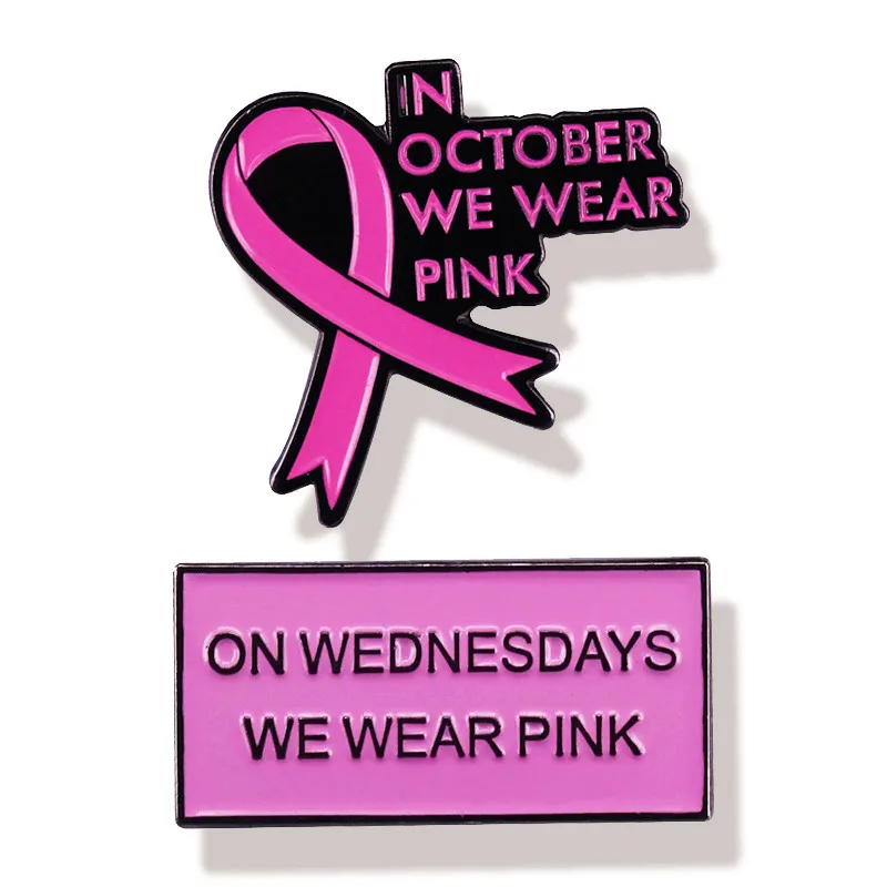 

In October We Wear Pink Ribbon Breast Cancer Brooch Enamel Pin Brooches Metal Badges Lapel Pins Jacket Jewelry Accessories Gifts