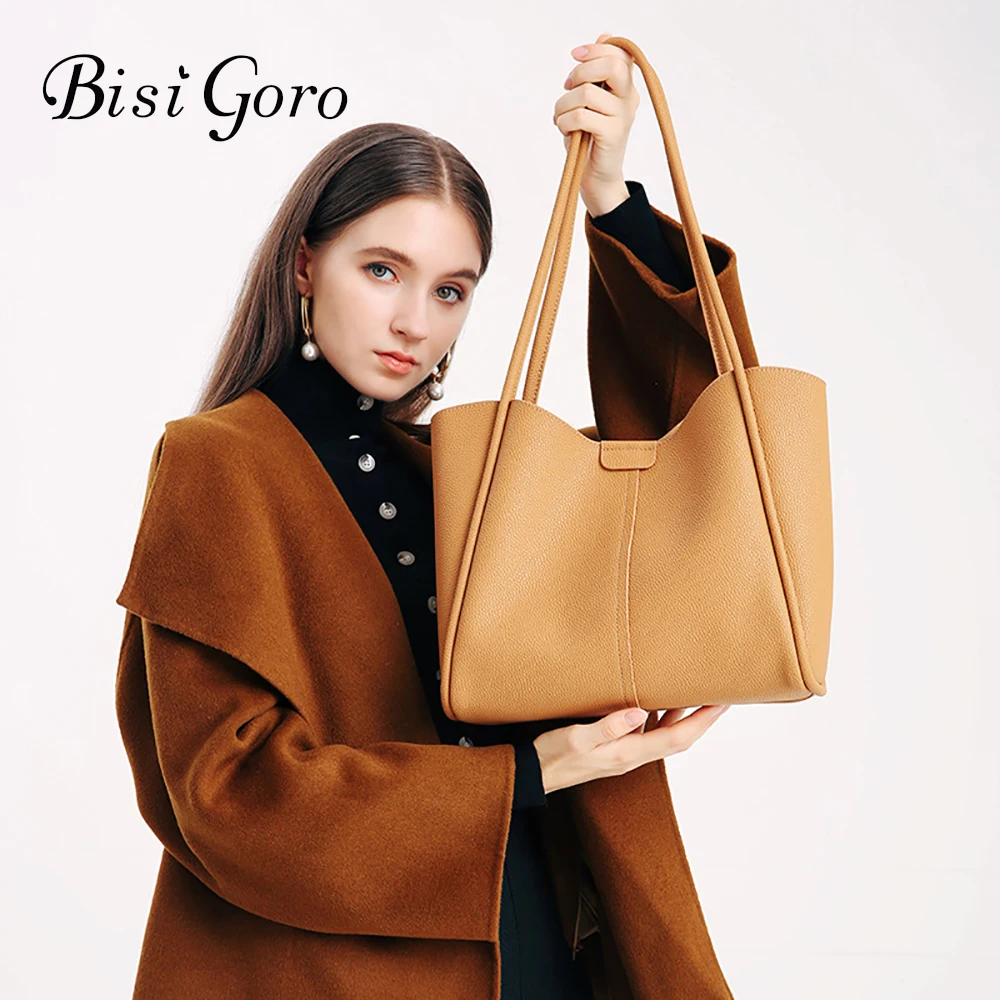 

Bisi Goro Brand Women Purse Split Leather Handbag Female Shoulder Bag Winter Designer Luxury Ladies Totes Large Capacity Bags