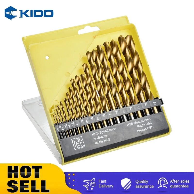 19pcs 1-10mm HSS Titanium Coated Twist Drill Bits Round Shank Set for Stainless Steel Woodworking Metal Drilling with Case