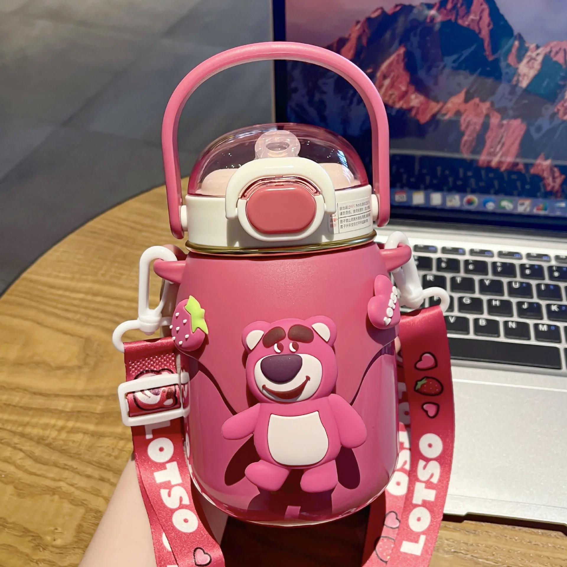 700 мл изолированная чашка с клубничным медведем мультяшная кукла соломенная