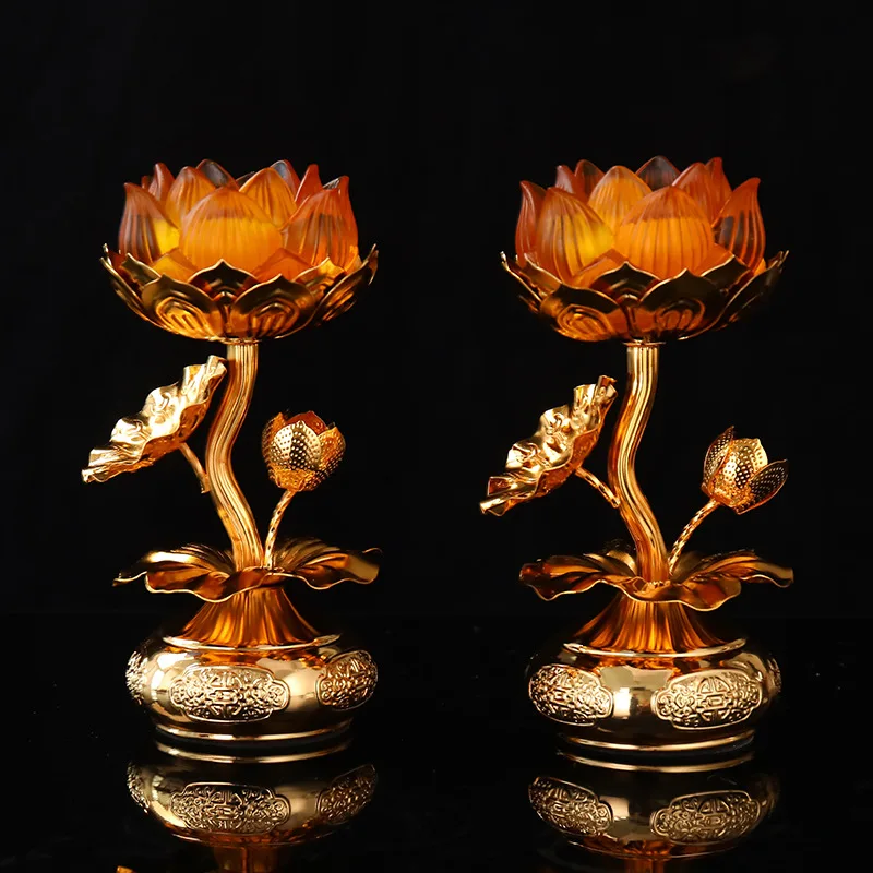 

Glazed Lotus Candle Holder Ornaments for Buddha Front Butter Lamp Base Buddhist Supplies Candle for Alloy Lamp Holder Decoration