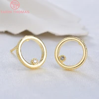 19566pcs 9 5mm 24k gold color brass with zircon round circle stud earrings pins high quality diy jewelry findings accessories