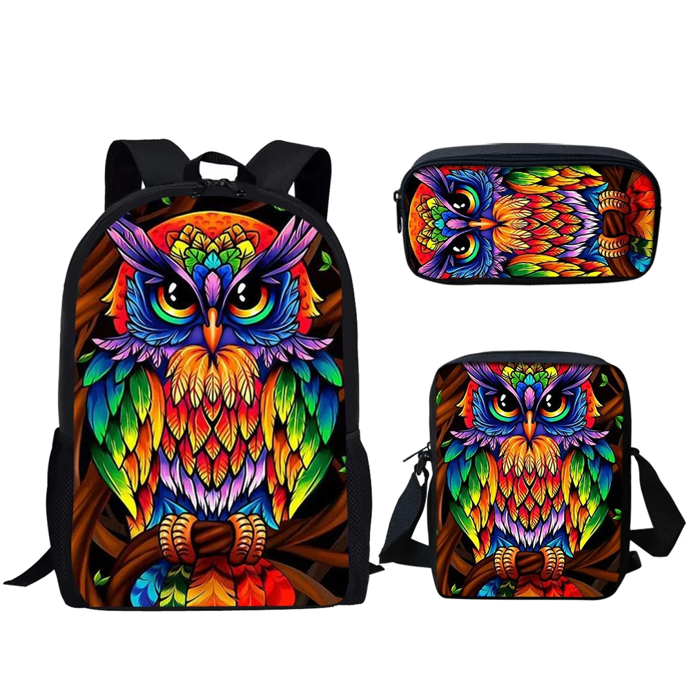 Belidome 3Set School Bags for Teen Boys Girls Owl Print Casual Lightweight Backpack for Primary Student Bookbag Mochila Infantil