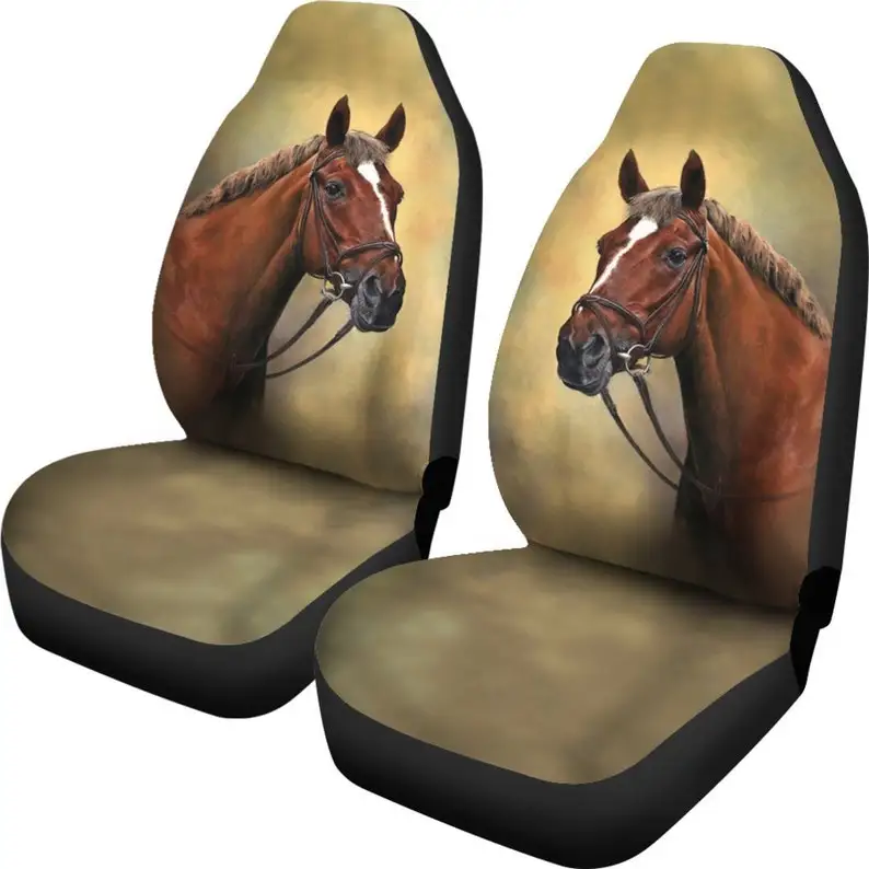 

3-Day Ready Chestnut Horse Car Seat Covers - Brown and Green - Easy to Install