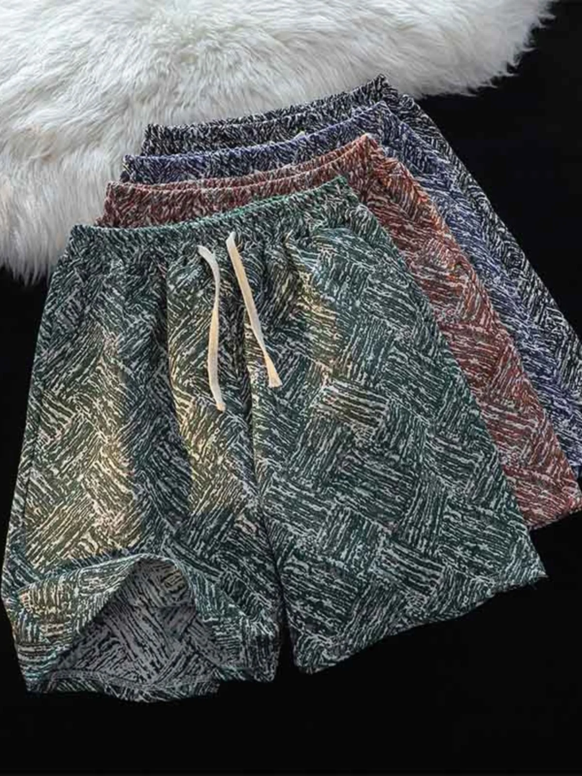 Summer Thin Jacquard Shorts Men's Straight Casual Fashion Brand Sports High Street Ruffle Handsome Design Sense America...