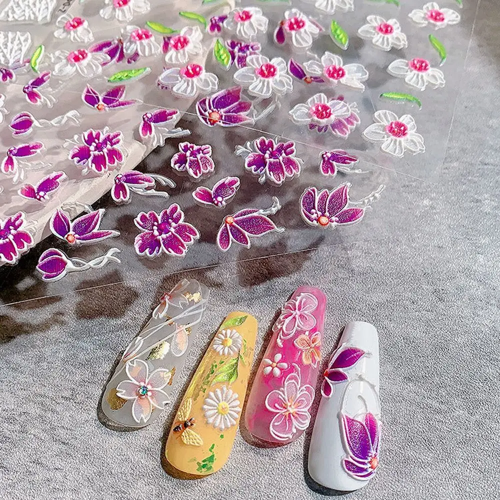 

1 Pack of 5D Adhesive Embossed Color Flower Leaf Nail Stickers DIY Nail Art Decoration Self Adhesive Nail Art Accessories