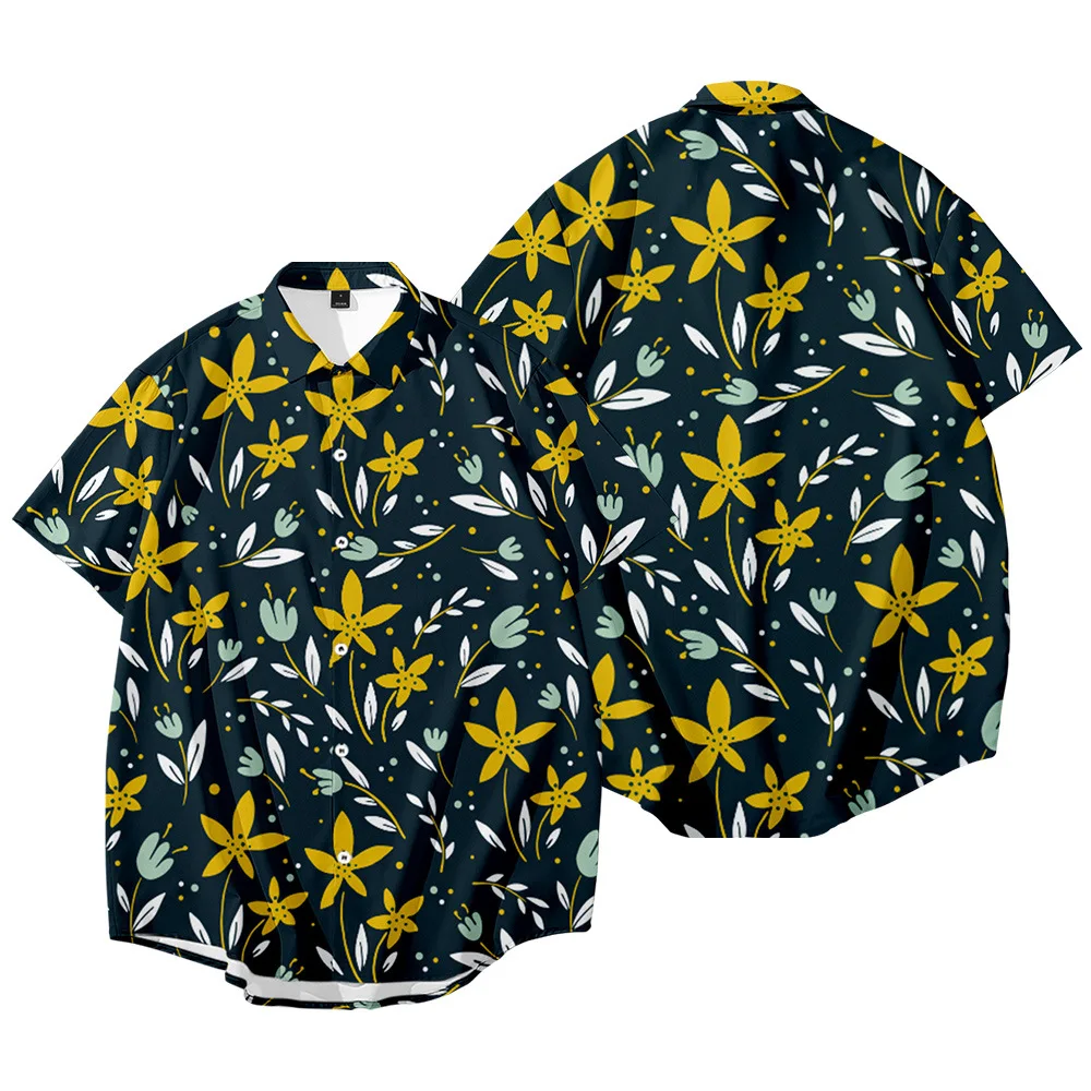 Summer Print Floral Men T-Shirt Short Sleeve Turn-Down Collar Shirt Large Size Loungewear Casual Coat Underwear Beach Jacket