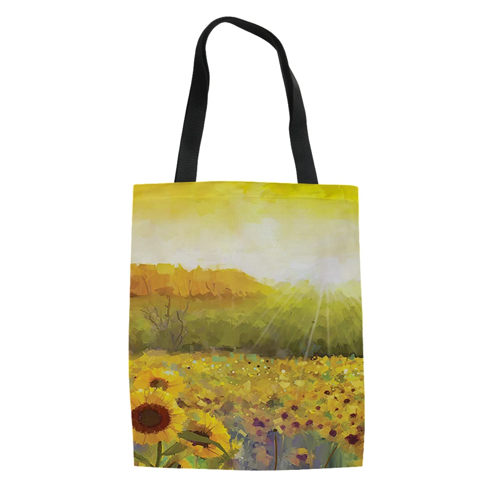 Sunflower Style Print Handbag Daily High Quality Shopping Bag Reusable Travel School Unisex Beach Handle Bag.