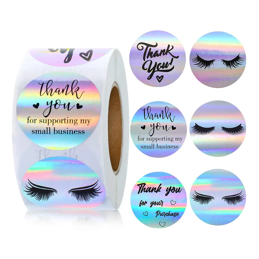 

Rainbow Laser Thank You for Buying Commercial Decorations Beautiful Eyelashes Pattern Sticker Labels Wholesale Package