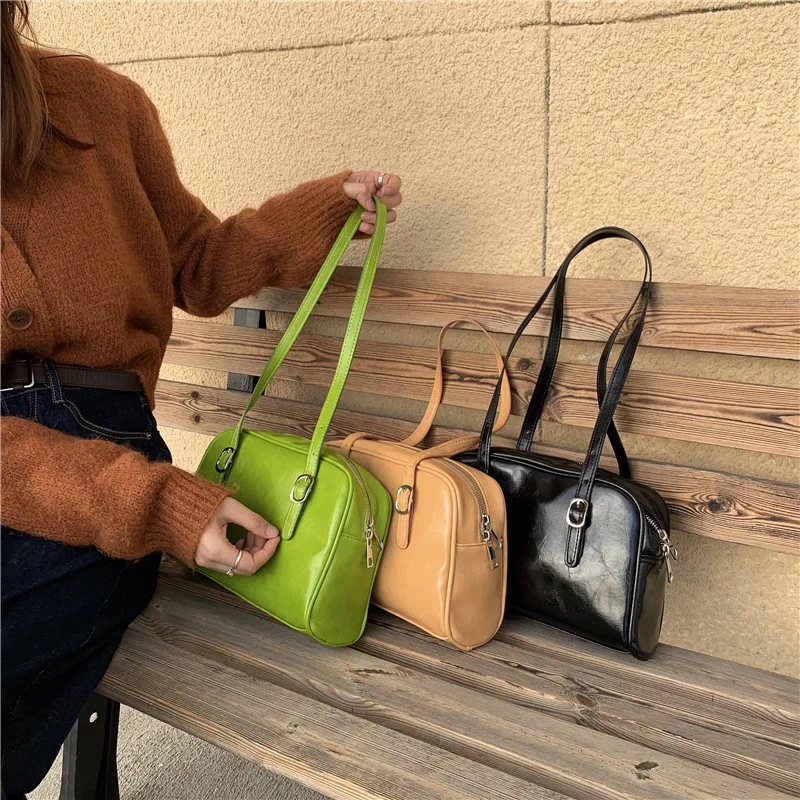 

Summer Fashion Women Green Big Shoulder Bags PU Leather Female Purse Handbags Large Capacity Ladies Daily Small Casual Tote