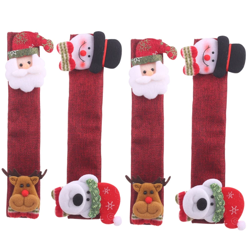 

4pcs Christmas Linen Refrigerator Gloves Refrigerator Handle Cover Christmas Day Home Decoration Refrigerator Organizer Gloves