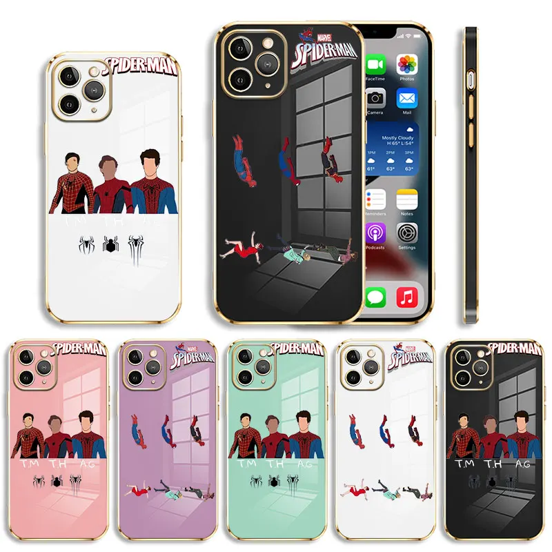 

Marvel Spiderman Save Girlfriend Luxury Soft Plating Phone Case For iPhone 14 13 12 11 Pro Max Mini X XR XS Max 7 8 6 6s Plus SE