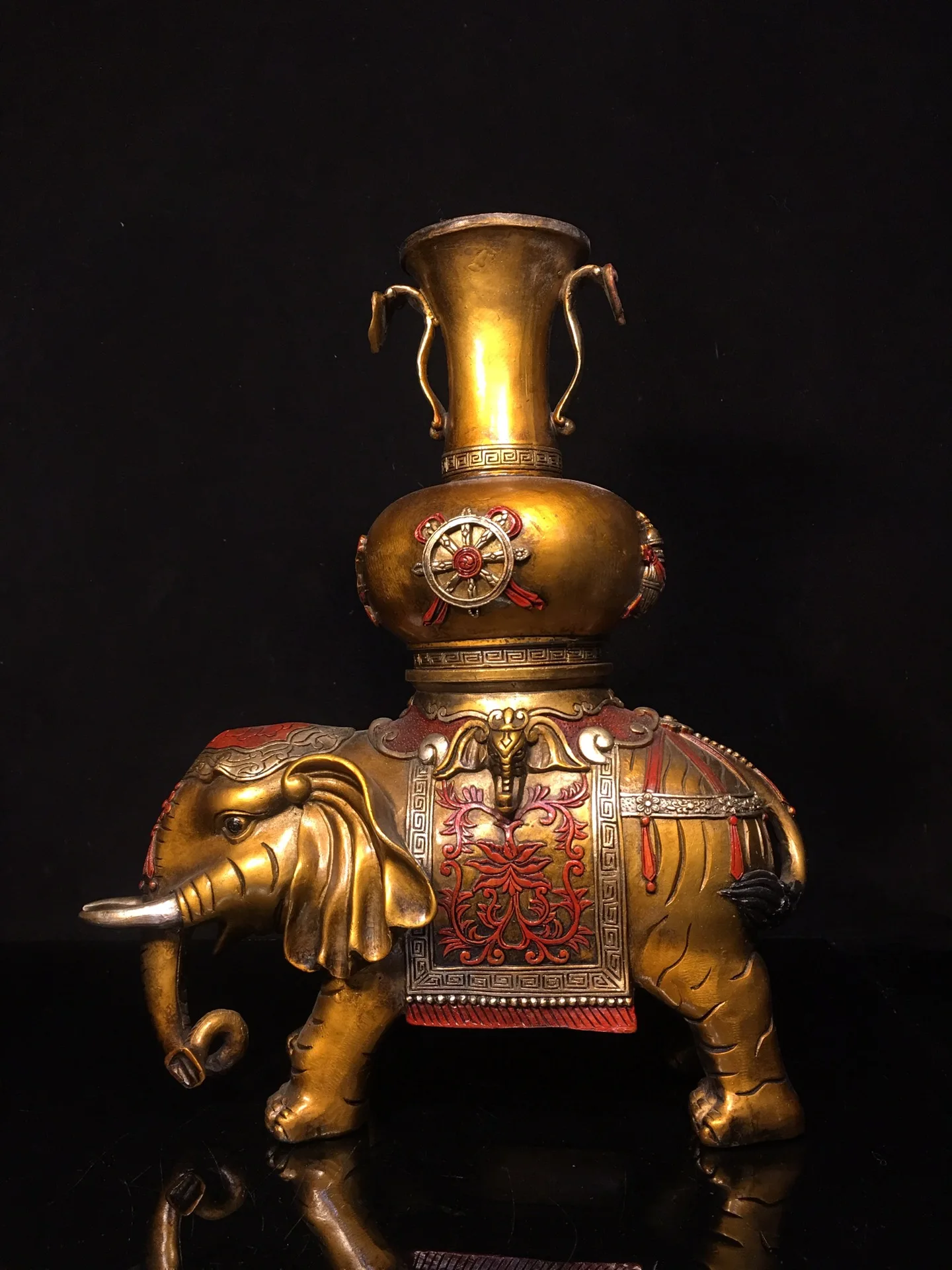 14-дюймовая коллекция тибетского храма старая бронза киноварь окрашенная