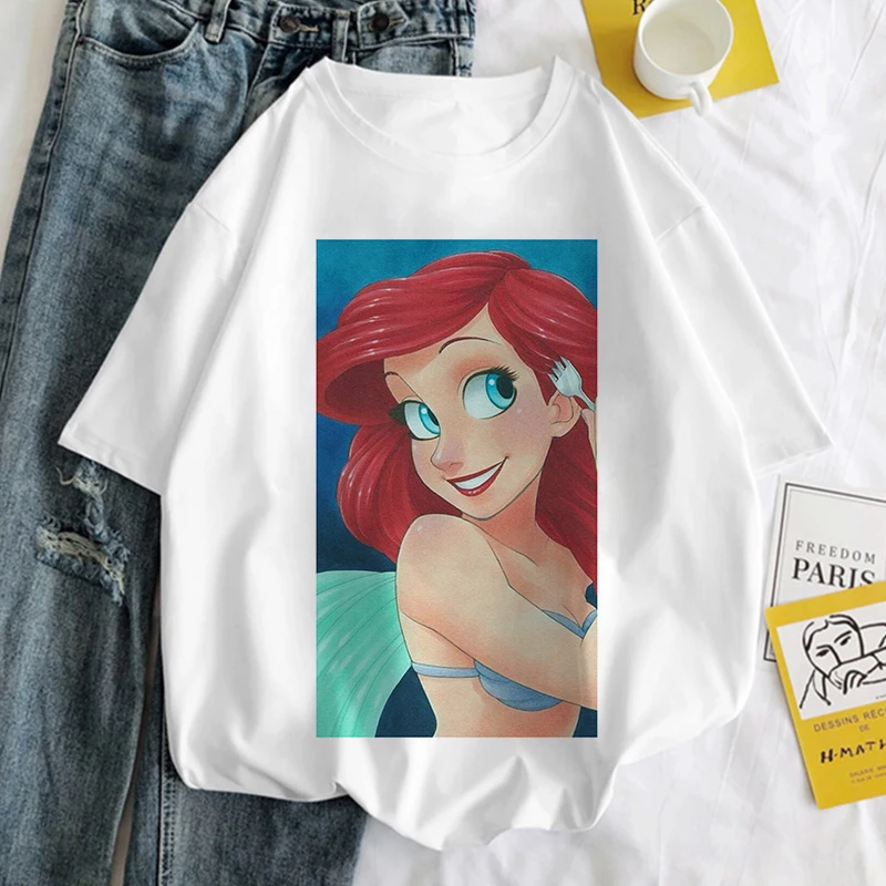 

Женская Винтажная футболка «русалка», белая футболка в стиле «Харадзюку», модель Y2k на лето, 2022