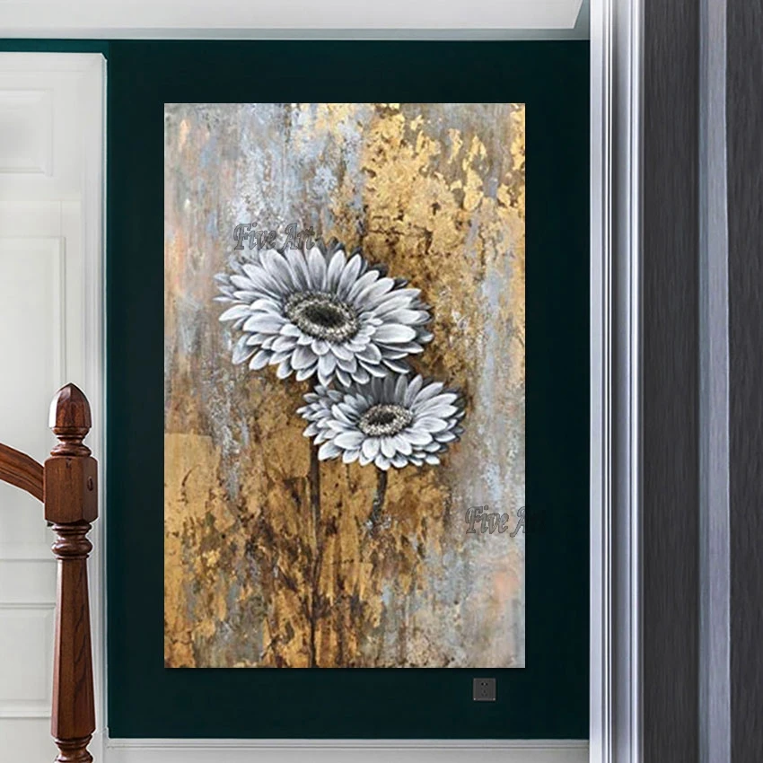 

100% Hand-painted Floral Wall Abstract Canvas Art Office Room Decor Picture Frameless Acrylic 3D Flowers Painting On Canvas