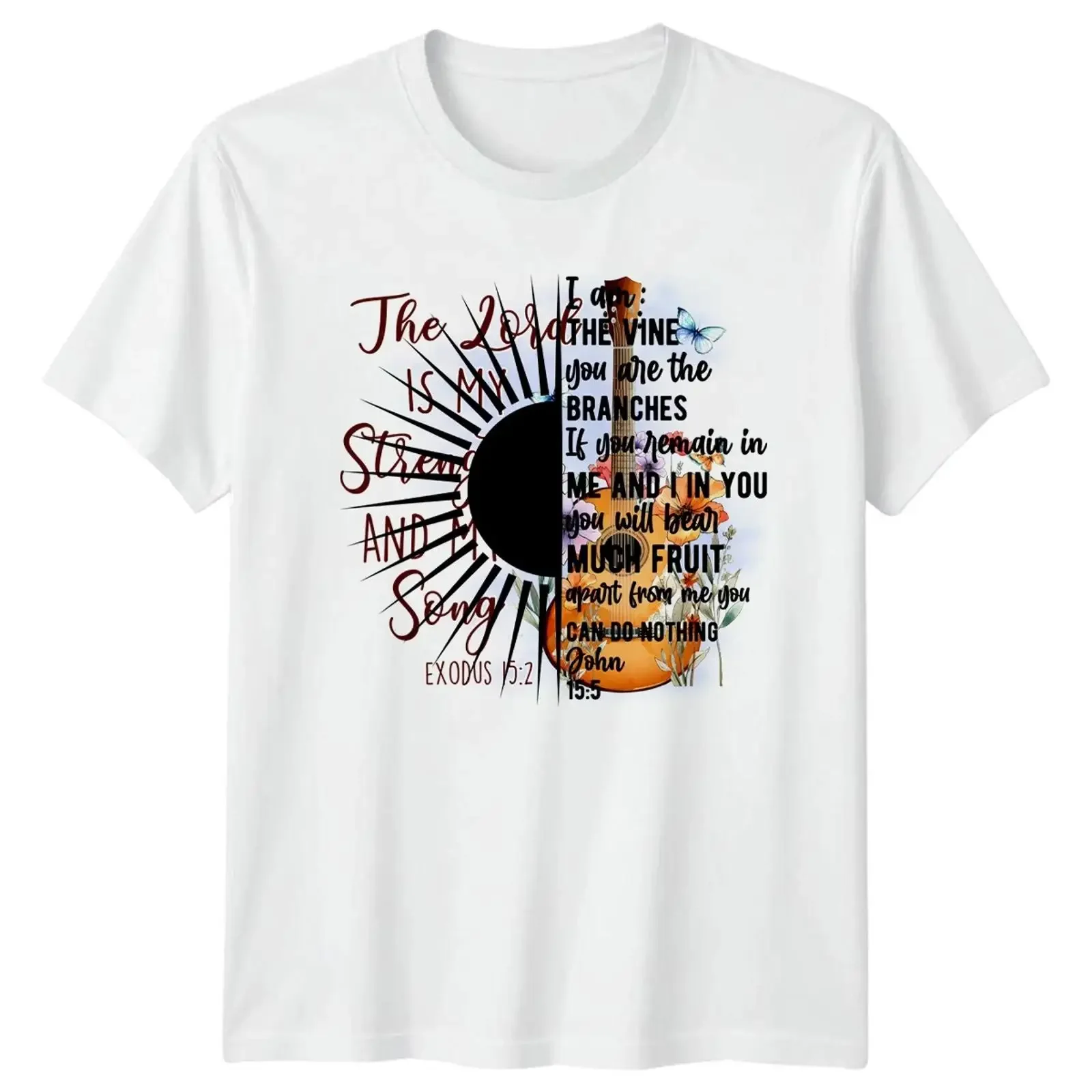 Фото Футболка с надписью «Ich bin der Weinstock Du bist» и цитатой из Библии, винтажная, с эффектом потертости, для повседневной носки, удобная, унисекс. №1