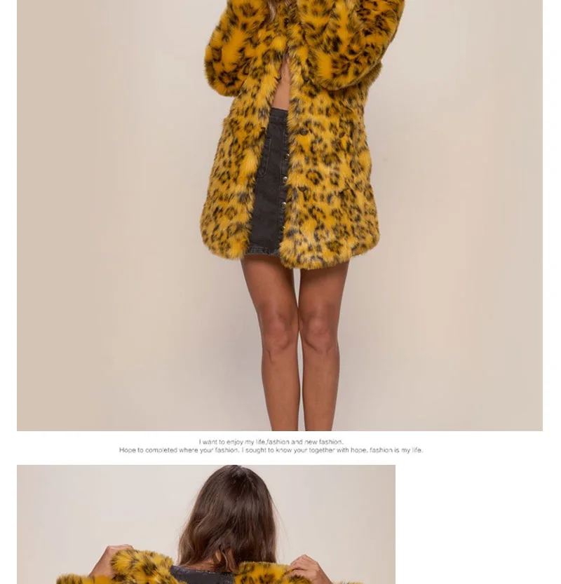 Women's Fur Leather Fur Coat Yellow Leopard Print Faux Fur Coat Female Hooded with Ears Cartoon Plush Coat Faux Fur Coat
