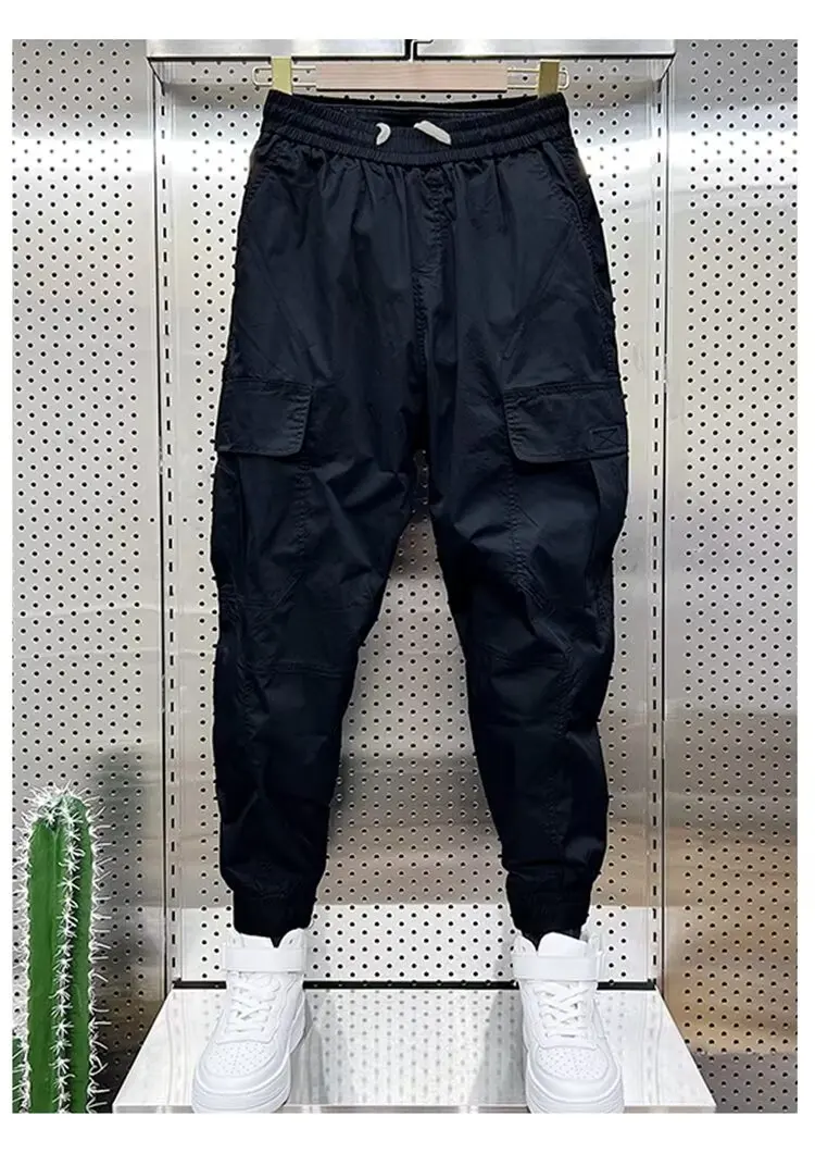 Мужские спортивные эластичные джинсовые брюки со средней талией