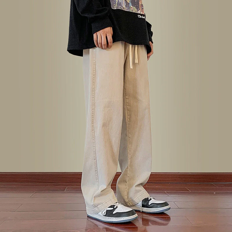 Drawstring Baggy Jeans Men Fashion Casual Straight Jeans Men Streetwear Hip Hop Loose Wide Leg Denim Pants Mens Trousers M-3XL