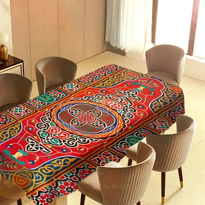 Египетская традиционная цветная дизайнерская скатерть с красным узором