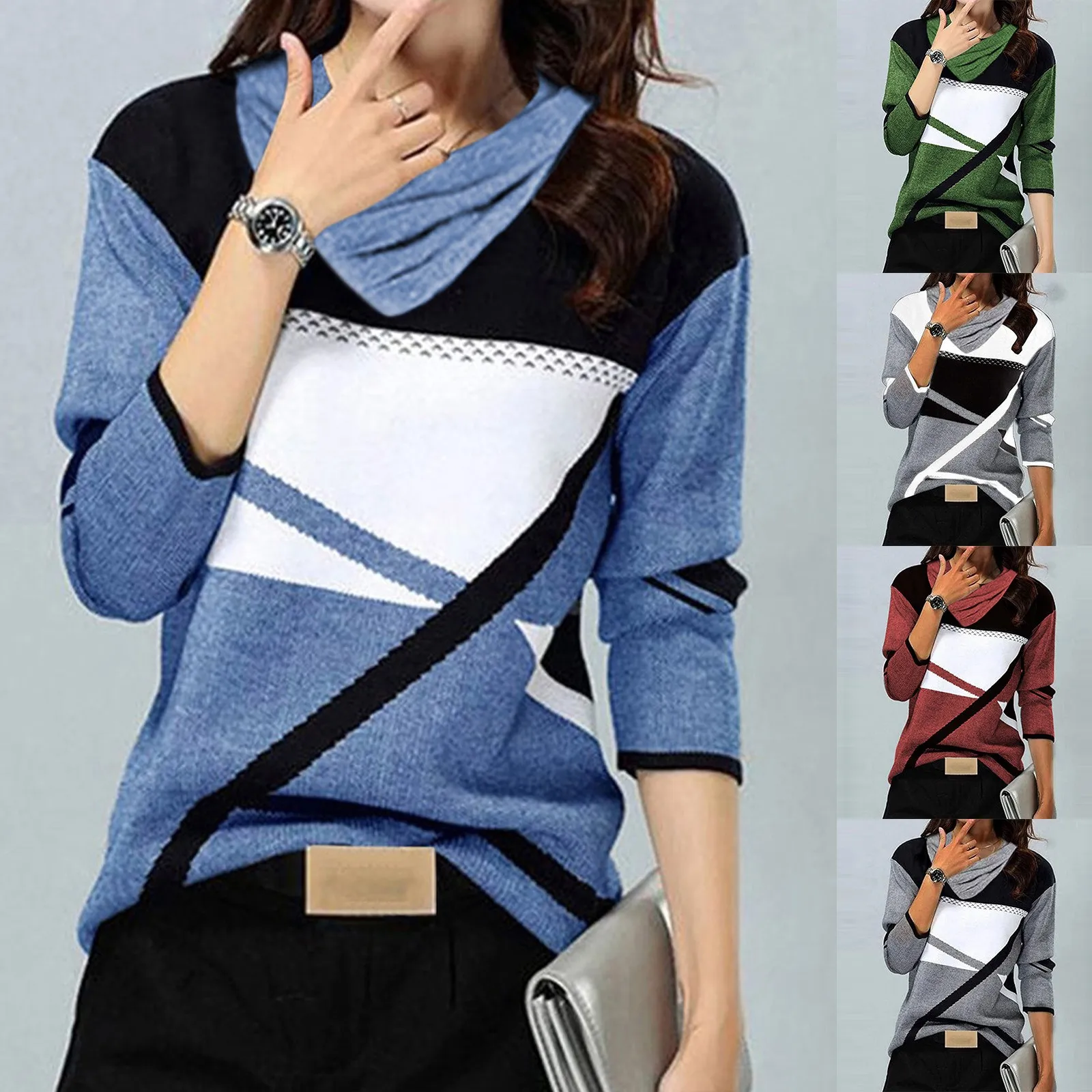 

Женская повседневная одежда с круглым вырезом, длинным рукавом и геометрическим принтом