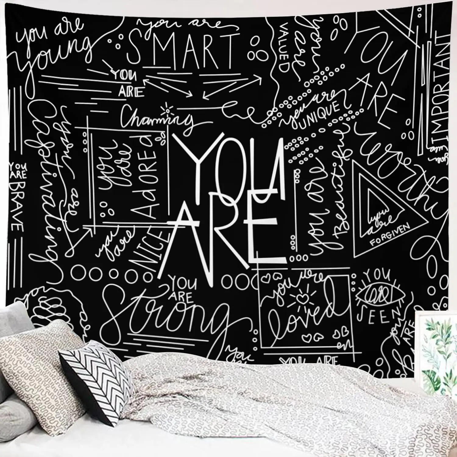 

You Are Wall Tapestry, Inspirational Wall Art Positive Saying Wall Hanging White Tapestry for Teen Girl Bedroom Dorm