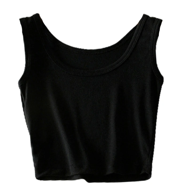 

Women Summer Sleeveless Scoop Neck Crop Tank Top Basic Plan Solid Color Workout Yoga Sport Navel Vest Casual Slim Fitted Fitness